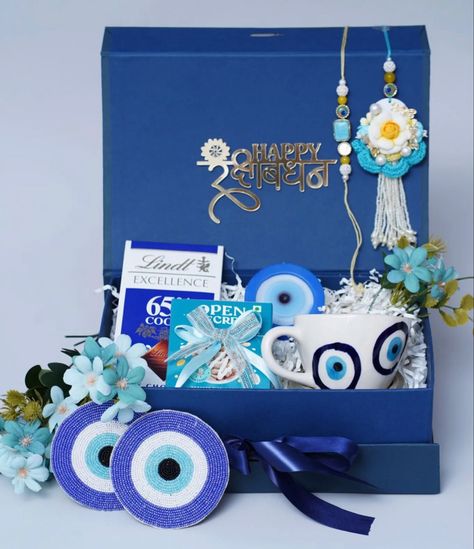 Rakhi Gift Hamper Ideas For Sister, Rakhi Hampers Diy, Rakhi Hamper Packing Ideas, Rakhi Shoot, Couple Rakhi, Rakhi Hampers, Hamper Diy, Handmade Hamper, Aarti Thali