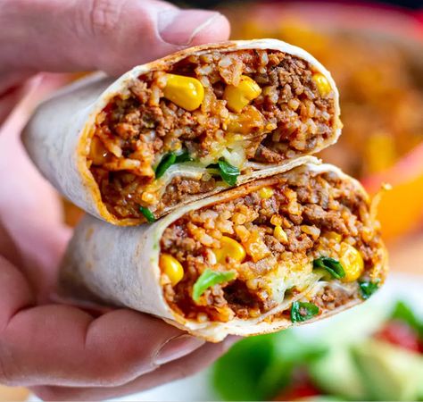 Mexikanische Burritos | Essen Rezepte Mince And Rice, Burrito Recipe, Spiced Rice, Burritos Recipe, Beef And Rice, Tex Mex Recipes, Tex Mex, Burritos, Instant Pot Recipes