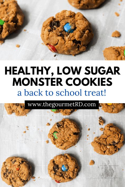 Lower sugar mini monster cookies made with natural peanut butter, oats and dark chocolate. Pretzels and peanuts optional! Healthy Monster Cookies, Culinary Arts Recipes, Low Sugar Treats, Monster Cookies Recipe, Dessert Treats, Healthy Cookie, Parasite Cleanse, Peanut Butter Oats, Peanut Butter Roll