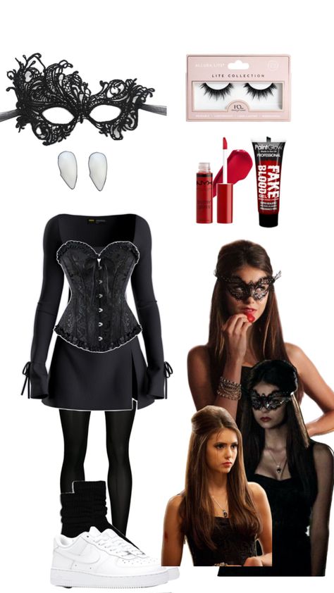 Halloween costume 🖤 Katherine Pierce Costume Halloween, Movie Themed Costumes, Vampire Diaries Costume, Chic Halloween Costume, Halloween Fashion Outfits, Katherine Pierce Outfits, Lilly Pulitzer Outfits, Vampire Halloween Costume, Vampire Costumes