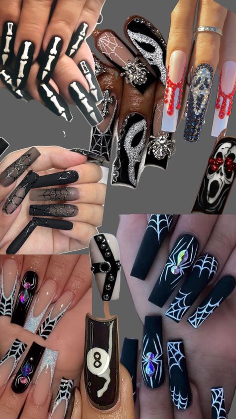 halloween nails Halloween Nails With Charms, Skull Nails, Halloween Coffin, Coffin Shape Nails, Halloween Poster, Halloween Nail, Fall Nails, Halloween Skull, Halloween Nails