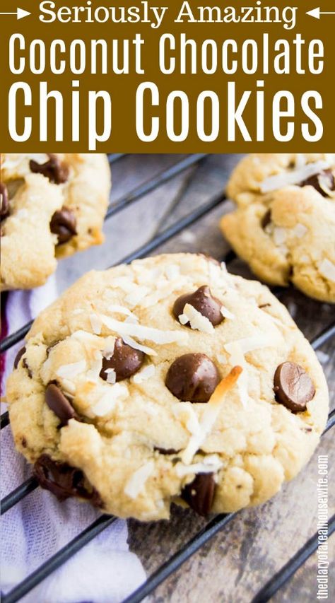 Coconut Almond Chocolate Chip Cookies, Chocolate Chip Coconut Cookies Recipes, Chocolate Chip Cookies With Coconut, Chocolate Chip Coconut Cookies, Cookies Coconut, Coconut Cookie, Coconut Chocolate Chip Cookies, Homemade Chocolate Chips, Coconut Chocolate