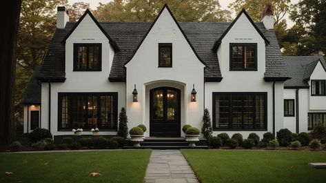 Discover the Appeal of Black Windows Off White Brick House, White Brick House Black Windows, Brick House Black Windows, Brick House With Black Windows, Houses With Black Windows, Certainteed Siding, Mobile Home Siding, White Brick House, Tub To Shower Conversion