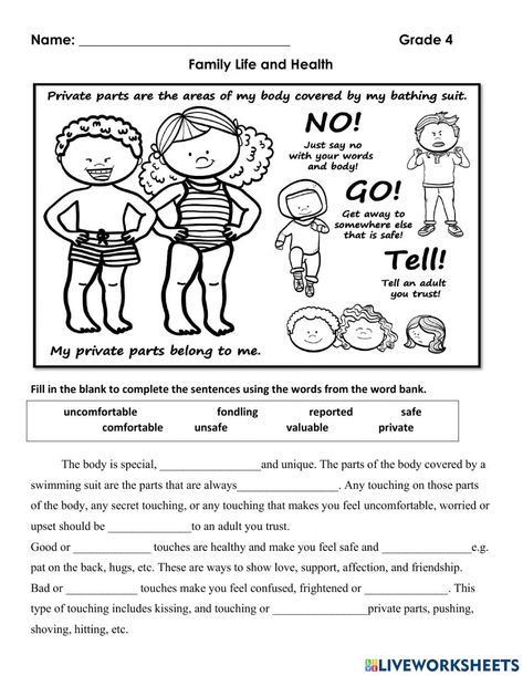 Good Touch Bad Touch Worksheet, Good Touch Bad Touch Activities, Good Touch Bad Touch, Safety Worksheets, Child Rights, Bad Touch, Contraception Methods, Safe Kids, Face Pores