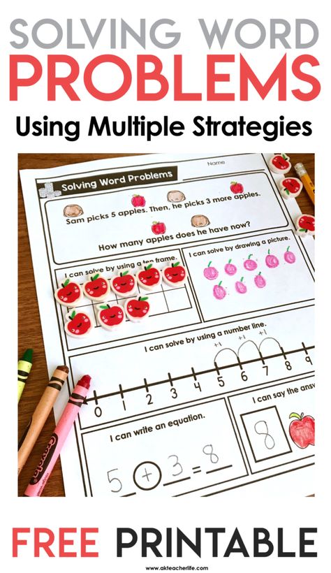 Let's Solve Word Problems Using Multiple Strategies - A Kinderteacher Life Word Problems Kindergarten, Teaching Word Problems, Drawing A Picture, Problem Solving Worksheet, Frame Drawing, Addition Word Problems, Math Problem Solving, Solving Word Problems, Word Problem