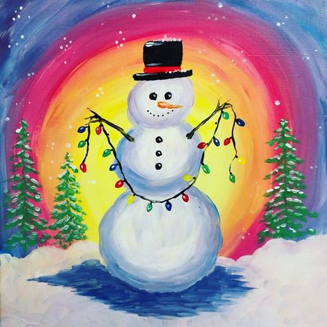 Cool Christmas Paintings, Acrylic Art Projects Canvases, Christmas Painting Ideas Easy For Kids, Christmas Painting Kids, Christmas Paintings Ideas, Christmas Painting For Kids, Christmas Lights Painting, Christmas Painting Easy, Winter Paintings On Canvas Acrylics