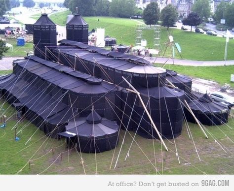 How cool is this!?! Imagine the bonfires! The size of the s'mores! The coolers of wine! Oh, and the barbeque!!!! Tent Design, Tent, Castle, Funny, Green, Design