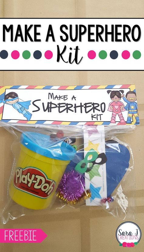 Make a Superhero kit includes a FREE printable bag topper for you. Add some playdough and decorations and you are ready to make some superheroes. Makes the perfect superhero themed birthday goody bag and fine motor practice. #superhero #birthdays #crafts #diy #finemotor #sarajcreations Make A Superhero Kit, Super Hero Party Games For Kids, Superhero Goody Bag Ideas, Super Hero Party Favor, Super Hero 4th Birthday Party Ideas, Superhero Playdough, Birthday Goodie Bags For School, Spiderman Goodie Bags, Diy Superhero Birthday Party