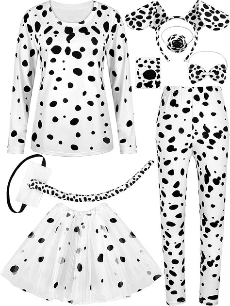 SOMSOC 8 Pieces 101 Day of School Women Dalmatian Dog Costume Set 100 Days Long Sleeve Pant Accessories for Halloween Cosplay Women’s Dalmatian Costume, Adult Dalmation Costume Diy, Diy Dalmatian Costume, 101 Dalmations Costume, Dalmatian Dog Costume, Pant Accessories, 101 Dalmatians Costume, Dalmation Costume, Amazon Halloween