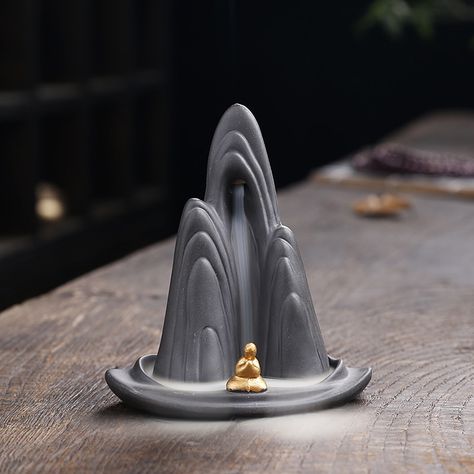 Incent Burner, Incense Burner Pottery, Incense Fountain, Mountain Incense Burner, Diy Mountain, Zen Landscape, Waterfall Incense Burner, Chinese Style Design, Chinese Insence Burner