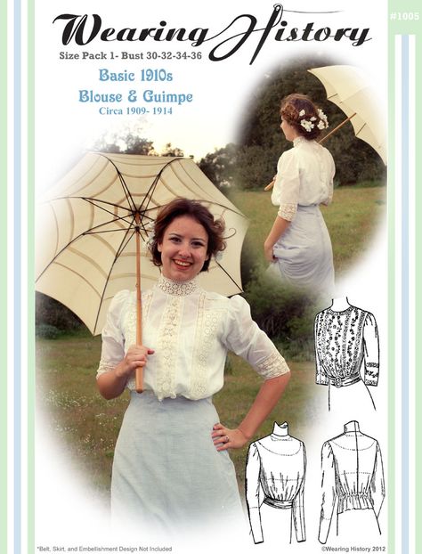 1910s Blouse, Edwardian Blouse Pattern, Edwardian Dress Pattern, Basic Dress Pattern, Edwardian Blouse, Basic Blouses, Edwardian Dress, Blouse Pattern Sewing, Coat Patterns