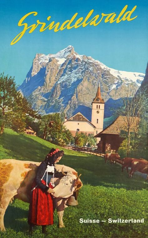 Vintage posters – Galerie 1 2 3 Field With Mountains, Cow In A Field, Grindelwald Switzerland, Swiss Travel, Italy Poster, Tourism Poster, Travel Ads, Railway Posters, Retro Travel Poster