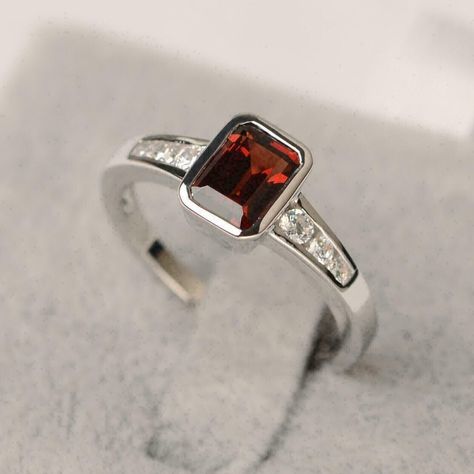 Garnet Engagement Ring, Bezel Engagement Ring, White Gold Engagement, Proposal Ring, White Gold Engagement Rings, Diamond Solitaire Engagement Ring, Red Garnet, Solitaire Engagement, Solitaire Engagement Ring