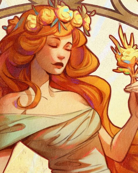 Hey everyone! 👋 I'm pumped to show you my latest art piece that I did for Clip Studio Paint! @clipstudioofficial 🖌️✨ I went all in on Art Nouveau for this one—a style I've always liked. I created "Summer" as a character, a beautiful woman with fiery orange hair, embodying those sunny vibes. Here’s how I brought her to life: 1️⃣ Rough Sketch: Started with a rough draft. 2️⃣ Line Art: Cleaned it up with those sleek Art Nouveau lines, making sure every curve counted. 3️⃣ Base Colors: Picke... Ginger Hair Art Drawings, Art Nouveau Sketch, Art Nouveau Line Art, Art Nouveau Hair, Murmuration Art, Sunny Vibes, Rough Draft, Clip Studio Paint, Orange Hair