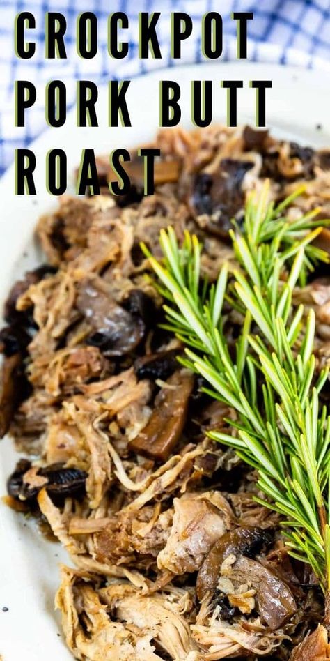 This Crockpot Pork Butt Roast is perfect for busy families! It’s great for dinner the night of, and also makes perfect leftovers so you have multiple meals in one! How To Cook Pork Butts, Pork Butts In The Crock Pot, Pork Roast Crock Pot Recipes, Baked Meat, Beginners Recipes, Crockpot Meat, Pork Dinners, Crockpot Roast Recipes, Pork Meals