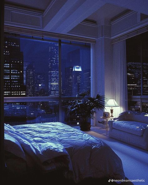 Condo Aesthetic Night, Batchlor Pad, Condo Aesthetic, 80’s Room, Chicago Penthouse, Penthouse Aesthetic, Wicked City, Couples Room, Penthouse Bedroom