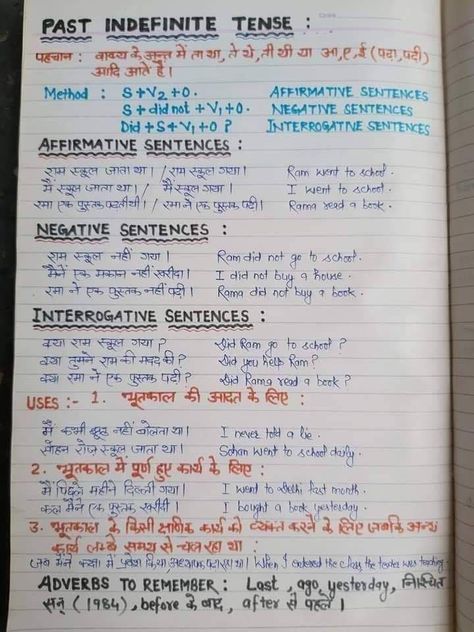 Present Indefinite Tense Worksheet, Present Indefinite Tense, Past Indefinite Tense, Tense Worksheet, Grammar Notes, English Grammar Notes, English Grammar Rules, High School Curriculum, Grammar Rules