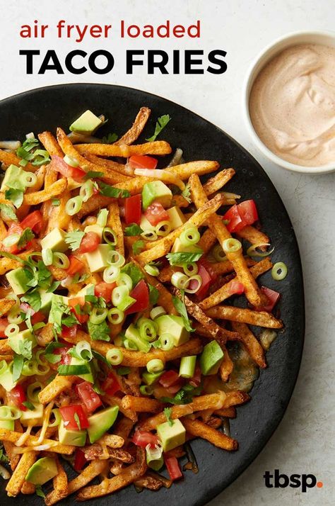 It’s official—taco fries are the new nachos. These taco fries are inspired by Taco Bell’s™ Nacho Fries, but dare we say they’re better? Better as in better-for-you thanks to the air fryer and better as in, well, better, thanks to nacho-cheesy toppings and seasoned sour cream. Taco Bells, Seasoned Sour Cream, Air Fry Recipes, Mexican Dishes, Nachos, Air Fryer Recipes, Air Fryer, Pot Recipes, Mexican Food Recipes