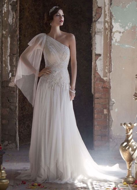 One Shoulder Wonders: Wedding Gowns with Asymmetrical Beauty Greek Style Wedding Dress, Wedding Gown Preservation, Davids Bridal Wedding Dresses, One Shoulder Gown, Wedding Dresses Photos, Pleated Bodice, The Perfect Wedding, Perfect Wedding Dress, Davids Bridal