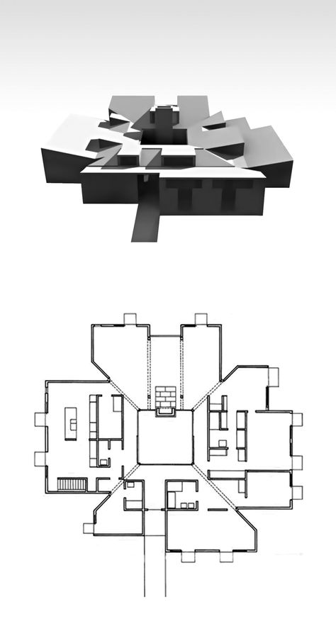 Louis Kahn - Morton Goldenberg House, Rydal 1959, unbuilt Louis Kahn House, Louis Kahn Plan, Luis Kahn, Louis Khan, Louis Kahn, Study Room Design, Sacred Architecture, Architecture Models, Famous Architects