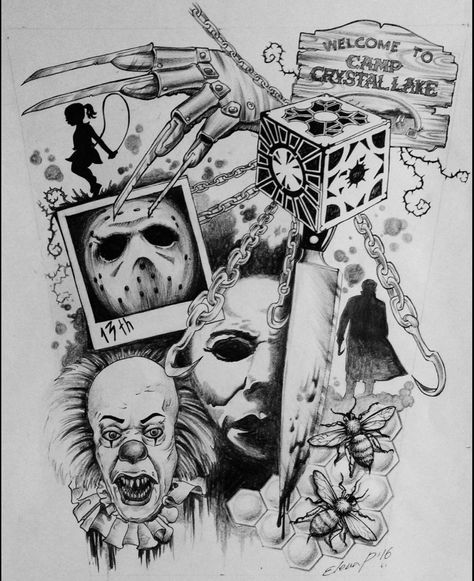 Horror Movie Tattoos, Horror Drawing, Movie Tattoo, Movie Tattoos, Tattoo Zeichnungen, Scary Tattoos, Theme Tattoo, Creepy Tattoos, Horror Artwork