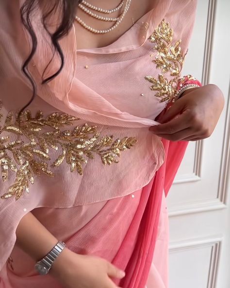 Beautiful sequin handwork on pure chiffon saree [saree fashion sareelover sareeshop sareeusa pure chiffon fabric handwork sequins pastel shades] Shimmer Sarees Party Wear, Pastel Sarees, Shimmer Saree, Pure Chiffon Sarees, Sequin Saree, Chiffon Sarees, Saree Fashion, Pure Chiffon, Saree Blouse Designs Latest