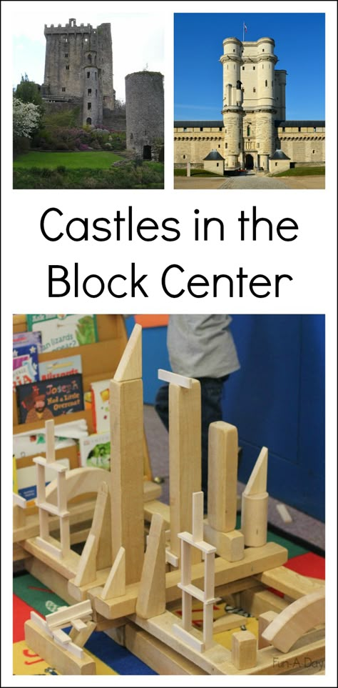 Pictures of real castles in the block center can lead to awesome engineering projects for kids to try! Engineering Projects For Kids, Catapult For Kids, Block Center Preschool, Fairy Tales Preschool, Real Castles, Kids Construction, Blocks Preschool, Magic Tree House, Kids Castle