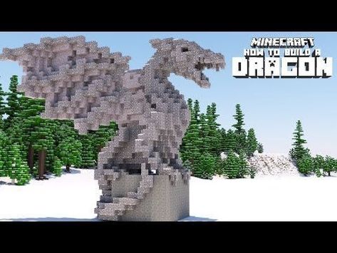 Minecraft Dragon Build Tutorial, Minecraft Medieval Statue, Minecraft Statue Tutorials, Dragon Statue Minecraft, Minecraft Dragon Statue, Minecraft Dragon Build, Minecraft Statue Ideas, Build A Dragon, Statue Minecraft