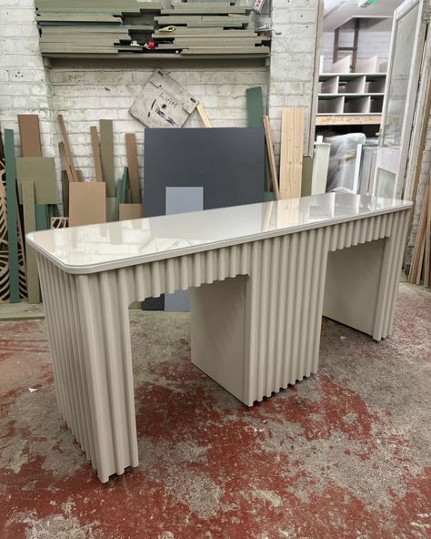 Bespoke nail desks, made to any size & colour 🤍🙌🏼 Nail Desk Ideas, Barber Shop Interior, Nail Desk, Reception Desk Design, Nail Salon Design, Nail Room, Salon Furniture, Beauty Studio, Nail Studio