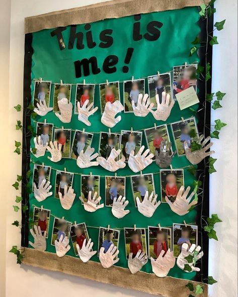 A month of getting to know our new Reception class! 💫 Children printed their hands on their first day with their interest written on their hand. The activity will be repeated at the end of each term to show how their hands and interests grow and develop, ending with a lovely little keepsake to send to parents at the end of the year. We loved listening to the children’s discussions when choosing which paint matched their skin colour! ☺️ Instagram 📸: @the_earlyyears_bird Reception First Day Activities, First Day At Nursery, Reception Class, First Day Activities, Skin Colour, Paint Matching, Preschool Classroom, End Of The Year, All About Me!