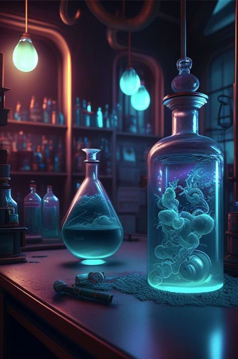 Fantasy Jewelry Magic, Happy Engineer's Day, Scene Room, Chemistry Lab, Alchemy Art, Bottle Drawing, Witchy Wallpaper, Arte Cyberpunk, Hogwarts Mystery