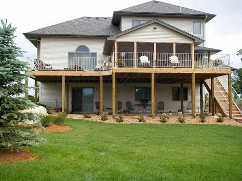 Walkout Basement Patio Ideas, Walkout Basement Deck, Basement Patio Ideas, Walkout Basement Patio, Under Deck Patio, Deck Ceiling, Patio Under Decks, Basement Patio, Deck Patio Ideas