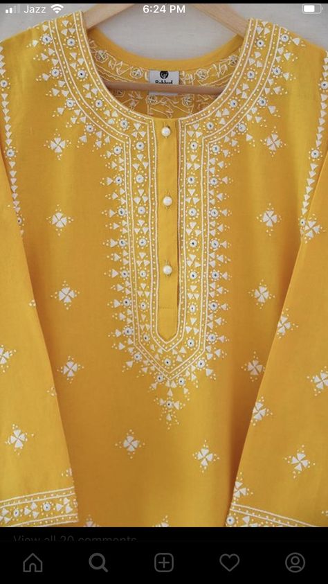 Embroided Kurti Design, Embroidered Dress Designs, Hand Embroidery Suits Design, Girls Dresses Sewing, Kurti Embroidery, Hand Embroidery Dress, White Embroidered Dress, Latest Dress Design, Embroidery On Kurtis