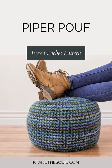 Free Crochet Pouf Pillow Pattern - Piper Pouf | KT and the Squid Crochet Pouf Pattern Free, Diy Crochet Pouf, Crochet Pouf Pattern, Scrap Crochet, Thread Crafts, Crochet Pouf, Crochet Pattern Instructions, Basic Stitches, Crochet T Shirts