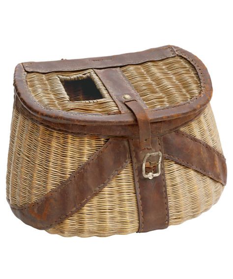 Intended as storage for freshly caught fish, these baskets can fetch anywhere from $10 to $350, depending on condition and adornments. Even with a broken clasp, this leather-trimmed 1940s model sold for $132 on eBay.   - CountryLiving.com Antique Baskets, Vintage Cooler, Fishing Rod Storage, Fishing Basket, Vintage Fishing Lures, Salt Water Fishing, Buy Fish, Vintage Fishing, Vintage Radio