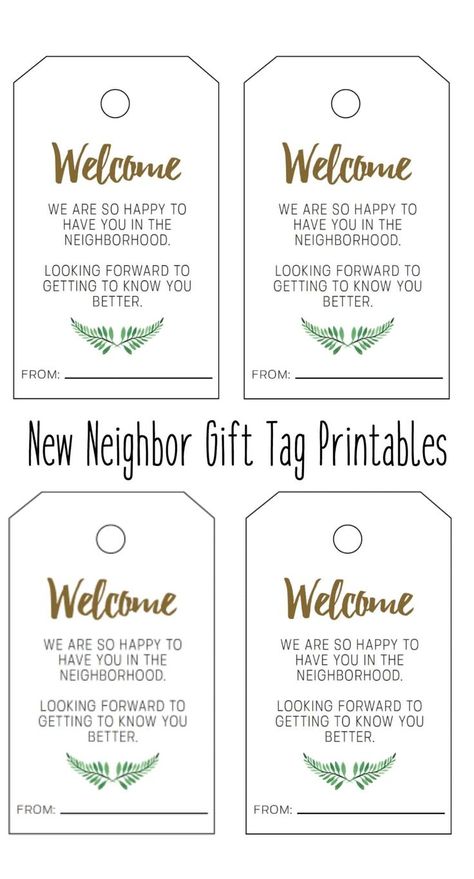 New Neighbor Gift Tag Printable – Welcome To The Neighborhood Download #printable #printables Neighborhood Welcome Basket, Hoa Activities, Neighbor Welcome Gift, New Neighbor Welcome Gift, Welcome To The Neighborhood Card, Welcome To The Neighborhood Gift, Neighborhood Ideas, Welcome New Neighbors, Ministering Ideas