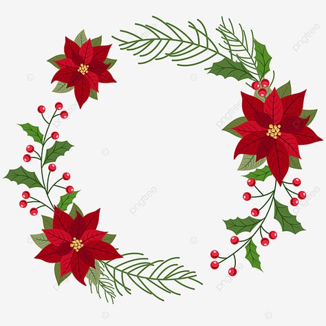 Christmas Wreath Painting, Winter Doodles, Half Christmas, Royal Icing Templates, Poinsettia Plant, Round Border, Flower Png Images, Poinsettia Wreath, Wreath Drawing