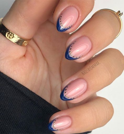 Cool French Manicure, Navy French Tips, Manicure Ideas French, Long Nail Art Designs, Y2k Nail Art, French Manicure Ideas, Y2k Nail, Hoco Nails, Navy Nails