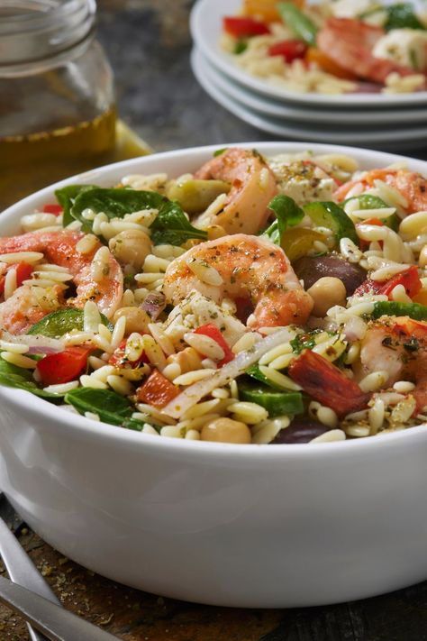 Shrimp Orzo Salad, Orzo Shrimp, Orzo Feta, Shrimp Orzo, Shrimp Pasta Salad, Side Dishes For Salmon, Feta Recipe, Orzo Salad Recipes, Orzo Pasta Salad