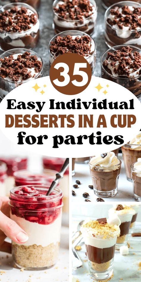 Easy Individual Desserts in a Cup For Parties Individual Desserts In A Cup, Easy Individual Desserts, Desserts In A Cup, Shot Glass Desserts Recipes, Individual Christmas Desserts, Dessert Shooters Recipes, Shot Glass Desserts, Parties Food, Dessert Cups Recipes