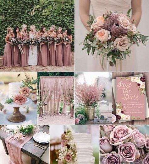 Mauve Wedding Theme, Color Theme Wedding, Dusty Rose Wedding Theme, Cheap Wedding Table Centerpieces, Dusty Rose Wedding Colors, Pink And Green Wedding, Rose Wedding Theme, Wedding Theme Color Schemes, Dusty Pink Weddings