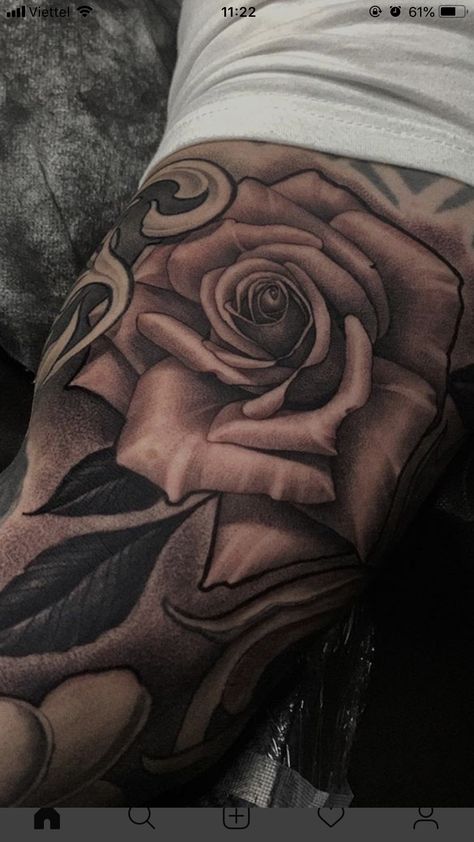 Inner Bicep Tattoo Men Roses, Rose Bicep Tattoos For Women, Inner Bicep Rose Tattoo, Bicep Rose Tattoo, Full Arm Rose Tattoo, Realism Roses Tattoo, Rose Tattoo Men, Celtic Angel, Roses Tattoos