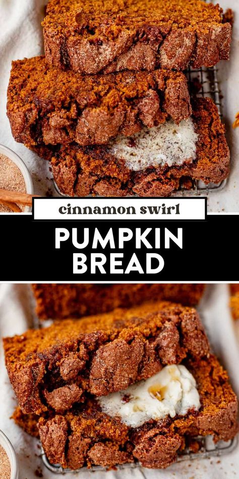 Cinnamon Swirl Pumpkin Bread Pumpkin Bread With Butter, Pumpkin Crumb Bread, Pumpkin Cinnamon Recipes, Cranberry Pumpkin Bread, Spiced Pumpkin Bread, Pumpkin Bread Recipe Using Pumpkin Pie Filling, Autumn Quick Breads, Pumpkin Bread With Buttermilk, Bread Machine Pumpkin Cinnamon Rolls