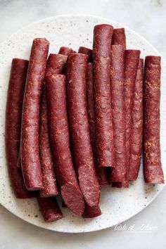 Homemade Smoked Beef Sticks. The best low carb snack. Very tasty. | Taste of Artisan Venison Snack Stick Recipe, Beef Snack Stick Recipe, Beef Sticks Recipe, Venison Snack Sticks, Snack Stick Recipe, Summer Sausage Recipes, Curing Meat, Beef Stick, Meat Curing