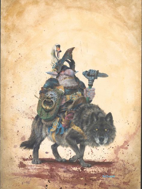 “Goblin Wolf Rider” Artist Paul Bonner Goblin Wolf Rider, Fanticy Art, Orc King, Justin Gerard, Paul Bonner, Art Styles Inspiration, Wolf Rider, Old School Art, Dnd World