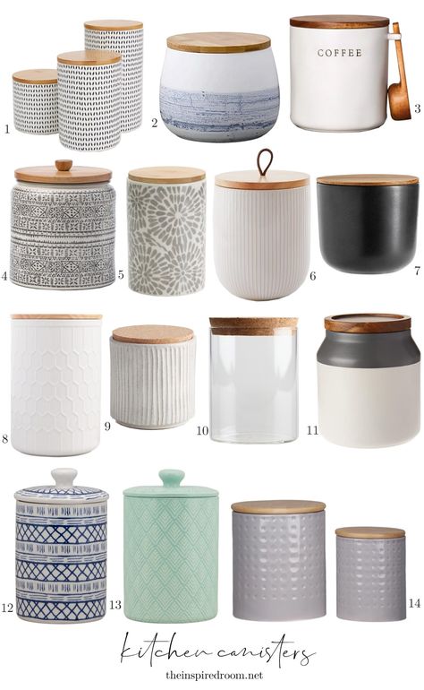 Coffee Canister Ideas, Ceramic Canisters For Kitchen, Black Kitchen Canisters, Decorative Kitchen Canisters, White Kitchen Canisters, Kitchen Cannisters, Tea And Coffee Canisters, Shiplap Kitchen, Kitchen Essentials List