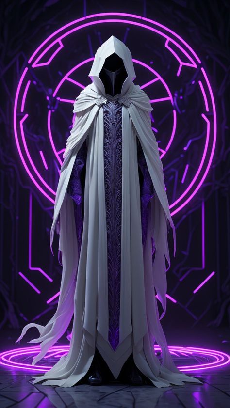 Cape Fantasy Cloaks, White Cloak Fantasy Art, Long Cloak Drawing Reference, Anime Cloak Character Design, Cloaked Figure Dnd, Sci Fi Cloak, White Cloak Aesthetic, Person In Cloak, Fantasy Cloak Art