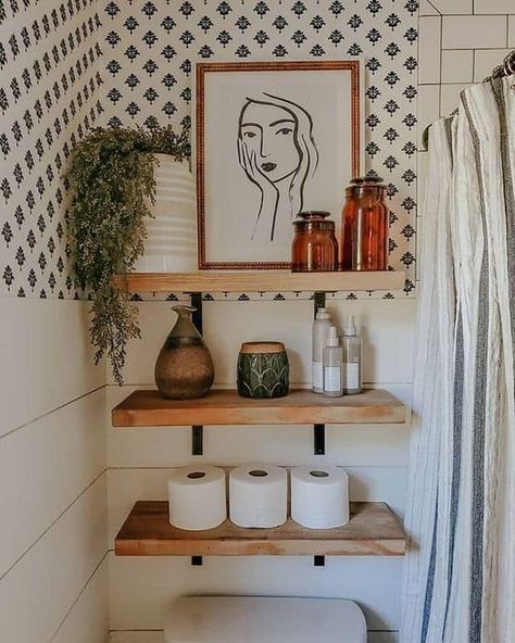 Makeover Kamar Mandi, Shelf Makeover, Dream Camper, Procreate Ideas, Koti Diy, Bathrooms Ideas, Restroom Decor, Bad Inspiration, Boho Bathroom