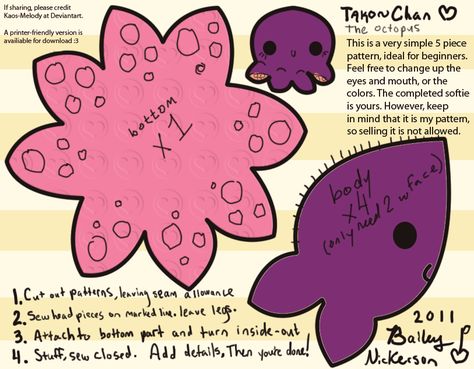 Octopus Pattern Sewing, Felt Octopus Pattern Free, Small Plush Pattern, Small Plushie Sewing Pattern, Octopus Stuffed Animal Pattern, Plushie Sewing Patterns Free, Felt Plushies Pattern Free, Octopus Plush Pattern, Plushie Patterns Free