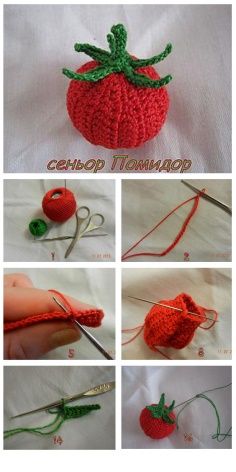 Crochet Shawl Sleeves Free Pattern Crochet Tomato, Knitted Food, Knitted Flower Pattern, Knitting Amigurumi, Pin Cushions Patterns, Tunisian Crochet Stitches, Cross Stitch For Kids, Crochet Idea, Crochet Abbreviations